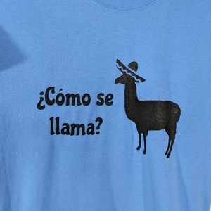 Womens M Como Se Llama Funny Tshirt Blue Spanish